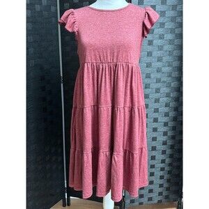 Tiered Babydoll Dress Womens S Burgandy Y2K Festival Boho Easter Casual Vacation